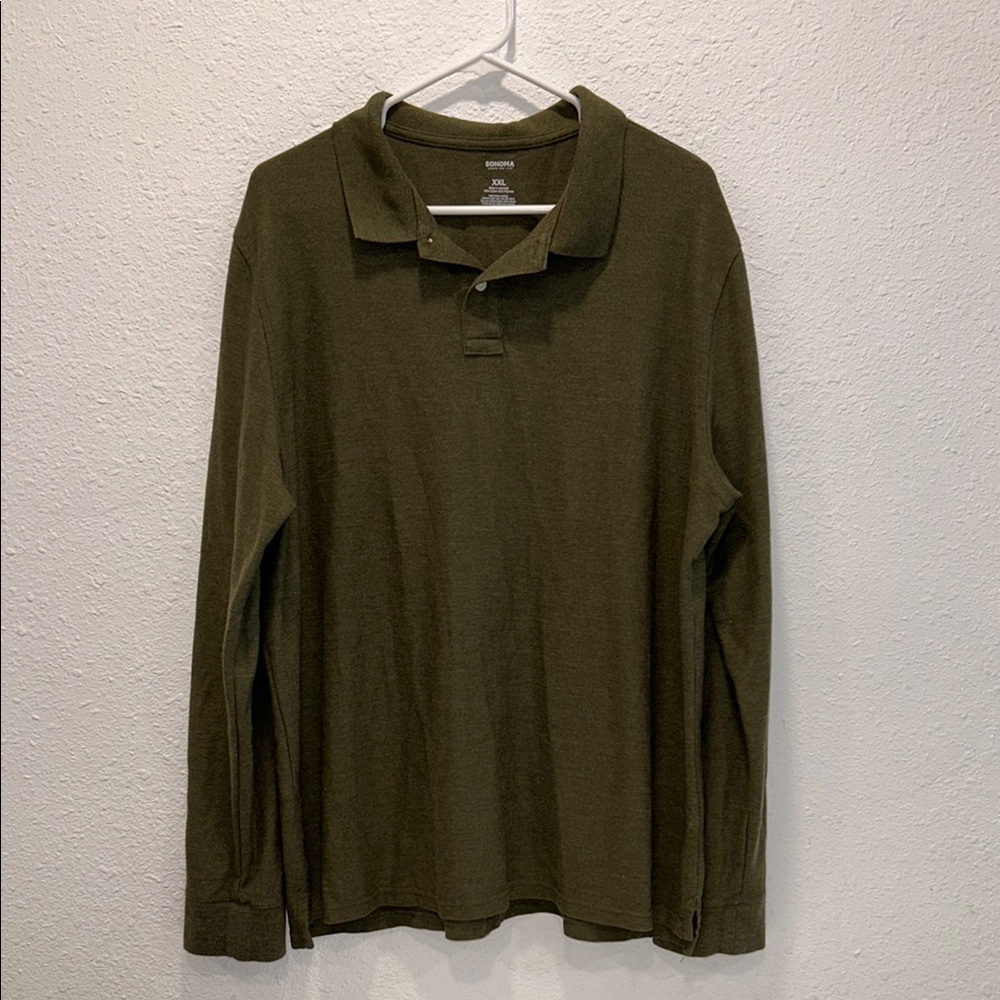 Sonoma olive green long sleeve polo shirt for men